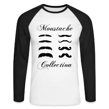 Collection de moustaches, Idée cadeau d'élégance. - T-shirt baseball manches longues Homme - blanc/noir - Devant - Nik (191cm)