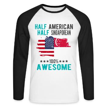 Half American Half Singaporean - Unisex Long Sleeve Baseball T-Shirt - white/black - Front - Nik (191cm)