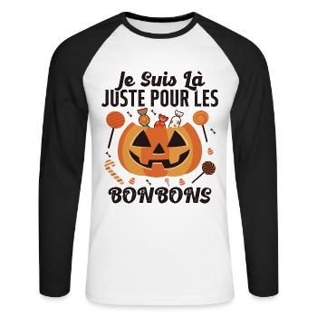 Là Juste Pour Les Bonbons Halloween Fête Horreur - T-shirt baseball manches longues Homme - blanc/noir - Devant - Nik (191cm)