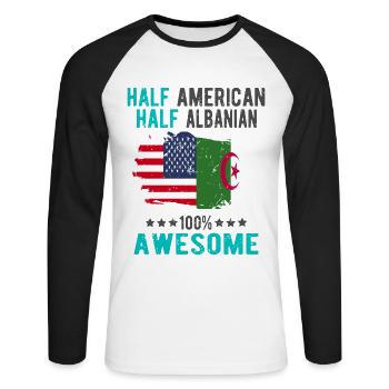 Half American Half Albanian - Unisex Long Sleeve Baseball T-Shirt - white/black - Front - Nik (191cm)