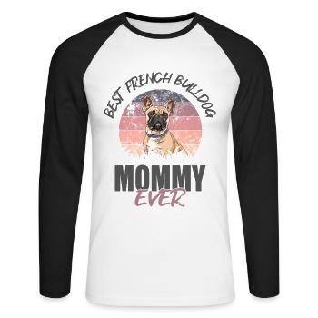 Französische Bulldogge - Unisex Baseballshirt langarm - Weiß/Schwarz - Vorne - Nik (191cm)