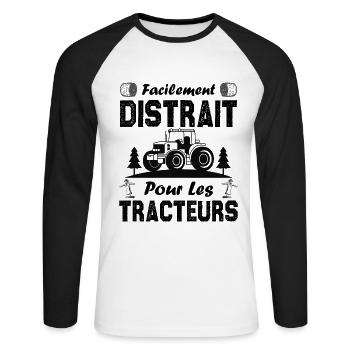 Facilement distrait. pour les tracteurs. - T-shirt baseball manches longues Homme - blanc/noir - Devant - Nik (191cm)