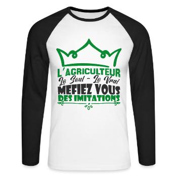 Agriculteur le seul le vrai méfiez vous. - T-shirt baseball manches longues Homme - blanc/noir - Devant - Nik (191cm)