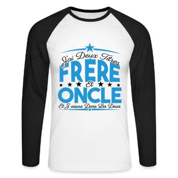 J'ai deux titres frère et Oncle. Cadeau frère. - T-shirt baseball manches longues Homme - blanc/noir - Devant - Nik (191cm)