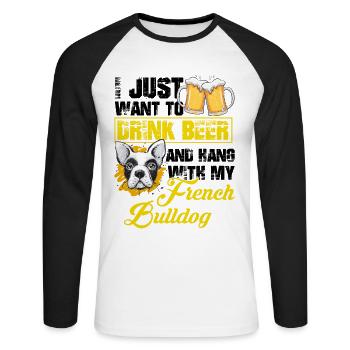 Bier Trinken - Unisex Baseballshirt langarm - Weiß/Schwarz - Vorne - Nik (191cm)