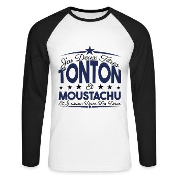 J'ai deux titres tonton et moustachu. Cadeau. - T-shirt baseball manches longues Homme - blanc/noir - Devant - Nik (191cm)