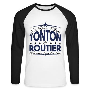 J'ai deux titres tonton et Routier. Cadeau Tonton. - T-shirt baseball manches longues Homme - blanc/noir - Devant - Nik (191cm)