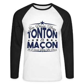 J'ai deux titres tonton et Maçon. Cadeau tonton. - T-shirt baseball manches longues Homme - blanc/noir - Devant - Nik (191cm)