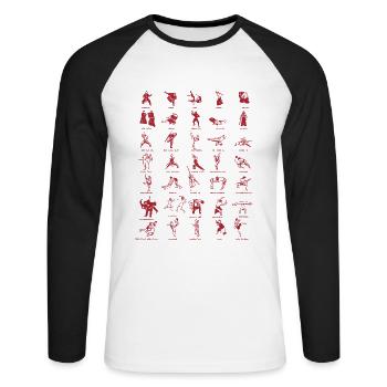 Martial Arts Stile Outfit für Martial Arts Kämpfer - Unisex Baseballshirt langarm - Weiß/Schwarz - Vorne - Nik (191cm)