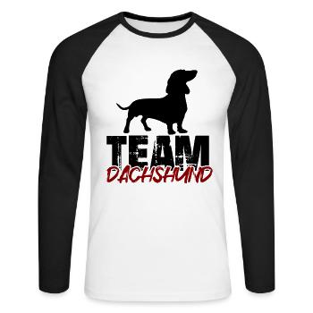 Team Dackel - Unisex Baseballshirt langarm - Weiß/Schwarz - Vorne - Nik (191cm)