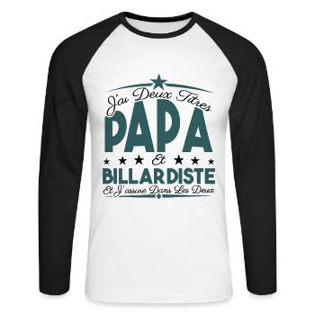 J'ai deux titres Papa et billardiste, Cadeau Papa. - T-shirt baseball manches longues Homme - blanc/noir - Devant - Nik (191cm)