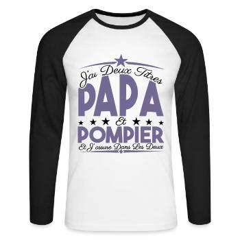 J'ai deux titres Papa et Pompier, Cadeau Papa. - T-shirt baseball manches longues Homme - blanc/noir - Devant - Nik (191cm)