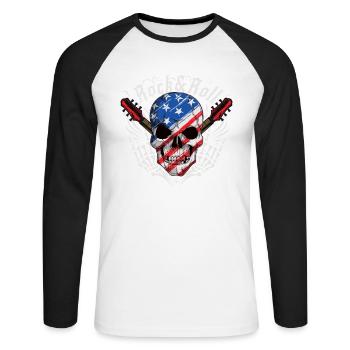 Vintage Retro 80s Music Guitar Girl avec guitare - T-shirt baseball manches longues Homme - blanc/noir - Devant - Nik (191cm)