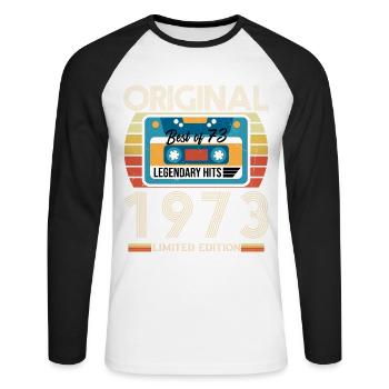 Vintage Geburtstagsgeschenk 1973 Limited Edition - Unisex Baseballshirt langarm - Weiß/Schwarz - Vorne - Nik (191cm)