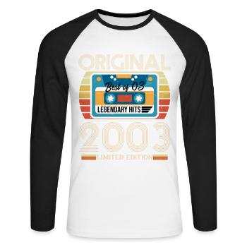 Vintage Birthday Gift 2003 Original - Unisex Long Sleeve Baseball T-Shirt - white/black - Front - Nik (191cm)