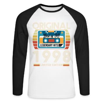 Original 1998 Vintage Birthday Gift - Unisex Long Sleeve Baseball T-Shirt - white/black - Front - Nik (191cm)