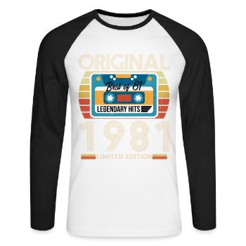 Vintage Geburtstagsgeschenk 1981 Limited Edition - Unisex Baseballshirt langarm - Weiß/Schwarz - Vorne - Nik (191cm)