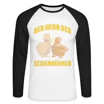 Der Herr Der Seidenhühner Hühnerbauer - Unisex Baseballshirt langarm - Weiß/Schwarz - Vorne - Nik (191cm)