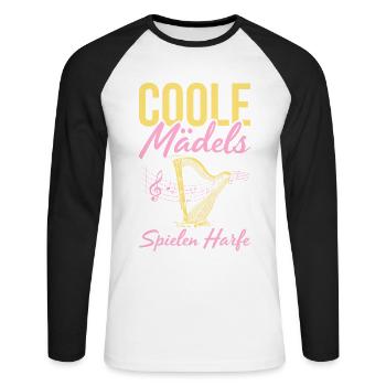 Coole Mädels Spielen Harfe Geschenk - Unisex Baseballshirt langarm - Weiß/Schwarz - Vorne - Nik (191cm)