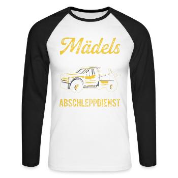 Mädels Beruhigt Euch Der Abschleppdienst Ist Da - Unisex Baseballshirt langarm - Weiß/Schwarz - Vorne - Nik (191cm)