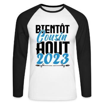 Annonce grossesse. bientôt Cousin Aout 2023. - T-shirt baseball manches longues Homme - blanc/noir - Devant - Nik (191cm)
