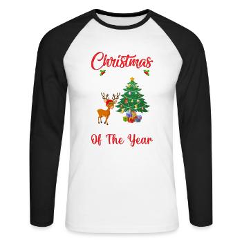 Christmas design with reindeer and tree - Unisex Long Sleeve Baseball T-Shirt - white/black - Front - Nik (191cm)