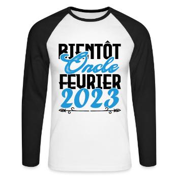 Annonce grossesse. bientôt Oncle Février 2023. - T-shirt baseball manches longues Homme - blanc/noir - Devant - Nik (191cm)