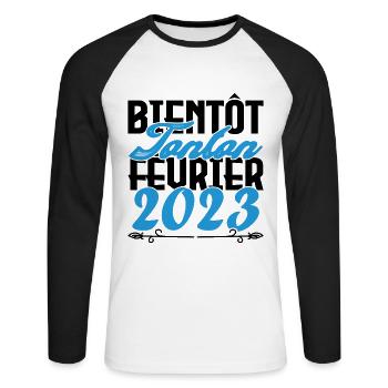 Annonce grossesse bientôt Tonton Février 2023 - T-shirt baseball manches longues Homme - blanc/noir - Devant - Nik (191cm)