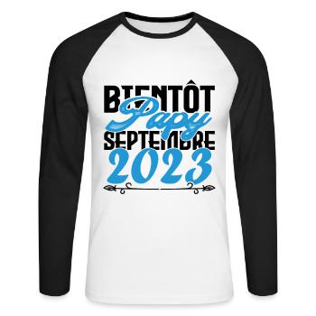 Annonce grossesse. bientôt Papy Septembre 2023. - T-shirt baseball manches longues Homme - blanc/noir - Devant - Nik (191cm)