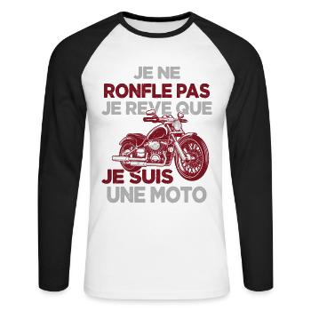 Je Ne Ronfle Pas Je Rêve Que Je Suis Une Moto - T-shirt baseball manches longues Homme - blanc/noir - Devant - Nik (191cm)