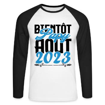 Annonce grossesse bientôt Papy Aout 2023. août. - T-shirt baseball manches longues Homme - blanc/noir - Devant - Nik (191cm)
