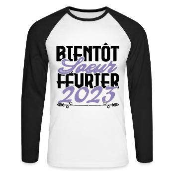 Annonce grossesse. bientôt Sœur Février 2023.soeur - T-shirt baseball manches longues Homme - blanc/noir - Devant - Nik (191cm)
