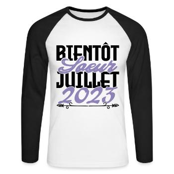 Annonce grossesse. bientôt Sœur Juillet 2023.soeur - T-shirt baseball manches longues Homme - blanc/noir - Devant - Nik (191cm)