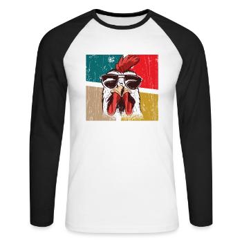 Big Hen Cool Poulet - T-shirt baseball manches longues Homme - blanc/noir - Devant - Nik (191cm)