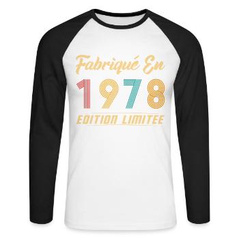 Fabriqué en 1978 Vintage Cadeau D'anniversaire - T-shirt baseball manches longues Homme - blanc/noir - Devant - Nik (191cm)