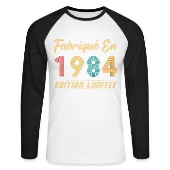 Fabriqué en 1984 Vintage Cadeau D'anniversaire - T-shirt baseball manches longues Homme - blanc/noir - Devant - Nik (191cm)