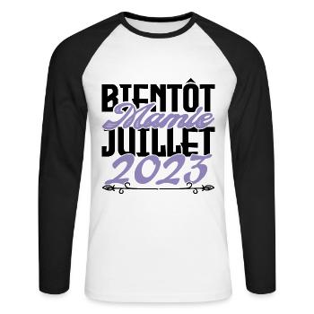 Annonce grossesse. bientôt Mamie Juillet 2023. - T-shirt baseball manches longues Homme - blanc/noir - Devant - Nik (191cm)