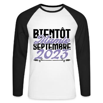 Annonce grossesse. bientôt Mamie Septembre 2023. - T-shirt baseball manches longues Homme - blanc/noir - Devant - Nik (191cm)