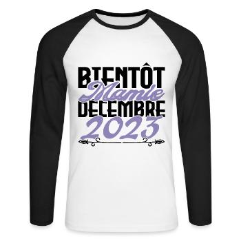 Annonce grossesse. bientôt Mamie Décembre 2023. - T-shirt baseball manches longues Homme - blanc/noir - Devant - Nik (191cm)