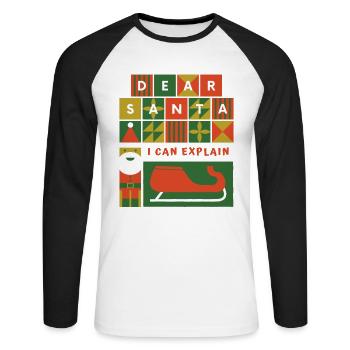 Lieber Weihnachtsmann, ich kann lustiges Weihnachtsgeschenk erklären - Unisex Baseballshirt langarm - Weiß/Schwarz - Vorne - Nik (191cm)