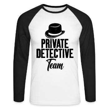 Private Detective Team Investigator - Unisex Long Sleeve Baseball T-Shirt - white/black - Front - Nik (191cm)