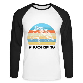Équitation Coucher de soleil coloré Fond Cheval - T-shirt baseball manches longues Homme - blanc/noir - Devant - Nik (191cm)