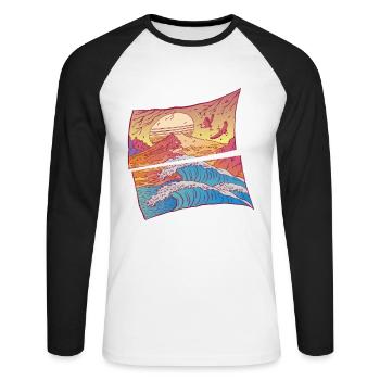 The Great Kanagawa Wave Japanese - Unisex Long Sleeve Baseball T-Shirt - white/black - Front - Nik (191cm)