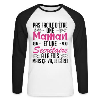 pas facile d'être une maman et une Secrétaire. - T-shirt baseball manches longues Homme - blanc/noir - Devant - Nik (191cm)