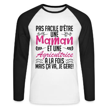pas facile d'être une maman et une Agricultrice. - T-shirt baseball manches longues Homme - blanc/noir - Devant - Nik (191cm)
