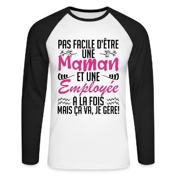 pas facile d'être une maman et une Employée - T-shirt baseball manches longues Homme - blanc/noir - Devant - Nik (191cm)