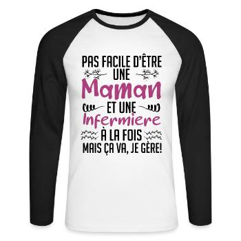 pas facile d'être une maman et une Infermière. - T-shirt baseball manches longues Homme - blanc/noir - Devant - Nik (191cm)