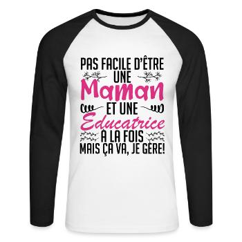 pas facile d'être une maman et une Educatrice. - T-shirt baseball manches longues Homme - blanc/noir - Devant - Nik (191cm)