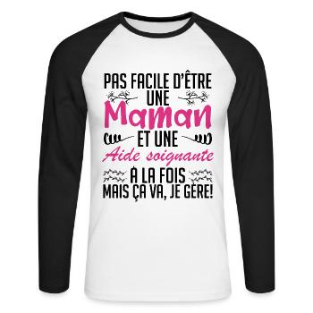 pas facile d'être une maman et une Aide soignante. - T-shirt baseball manches longues Homme - blanc/noir - Devant - Nik (191cm)