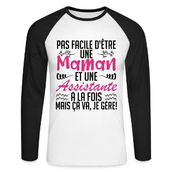 pas facile d'être une maman et une Assistante. - T-shirt baseball manches longues Homme - blanc/noir - Devant - Nik (191cm)